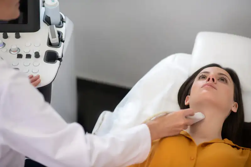 Ultrasound technology used for thyroid ultrasound screenings at Visionary Wellness & Imaging.